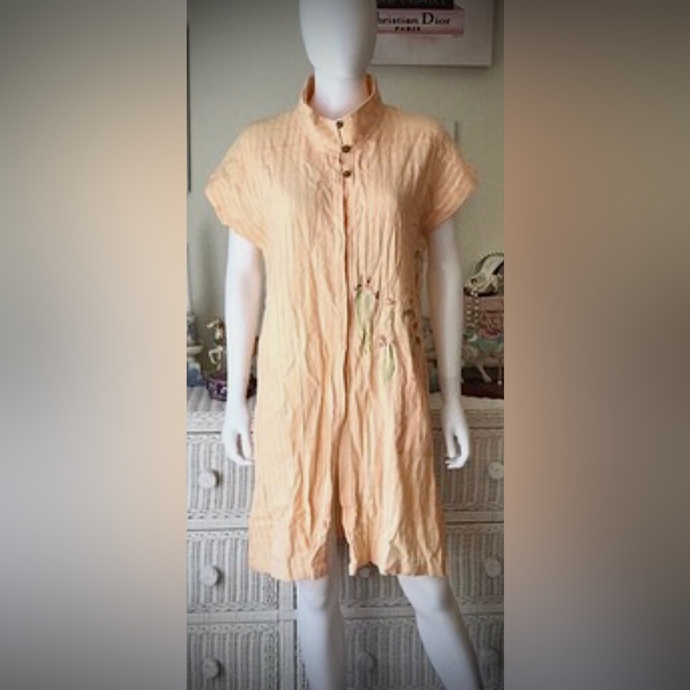 Yasuko Kurisaka Star Mela Tunic Mandarin Collar Cotton embroidered Orange Size M
